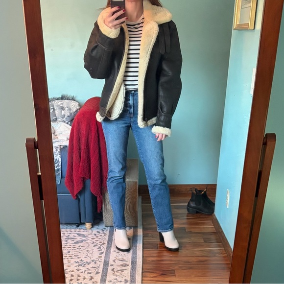 Brown Shearling B3 Bomber Aviator Jacket - Picture 11 of 15